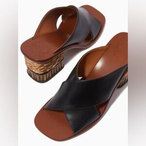 CHLOE Black Leather Sandals with Woven Heel